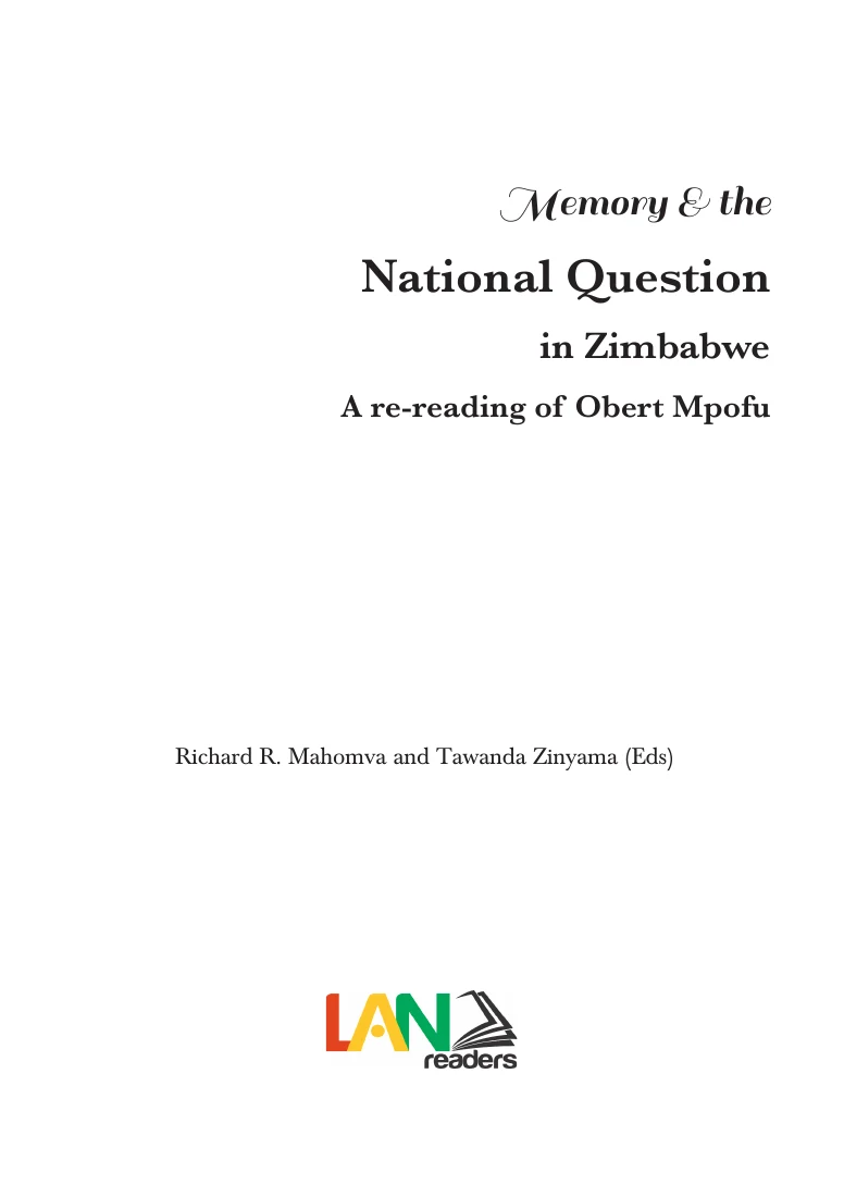 Title page of Memory & the National Question in Zimbabwe: A re-reading of Obert Mpofu